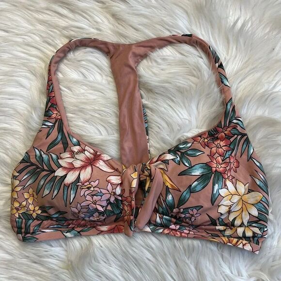 Time and Tru Floral T Back Bikini Top Pink Size Large - Picture 2 of 3